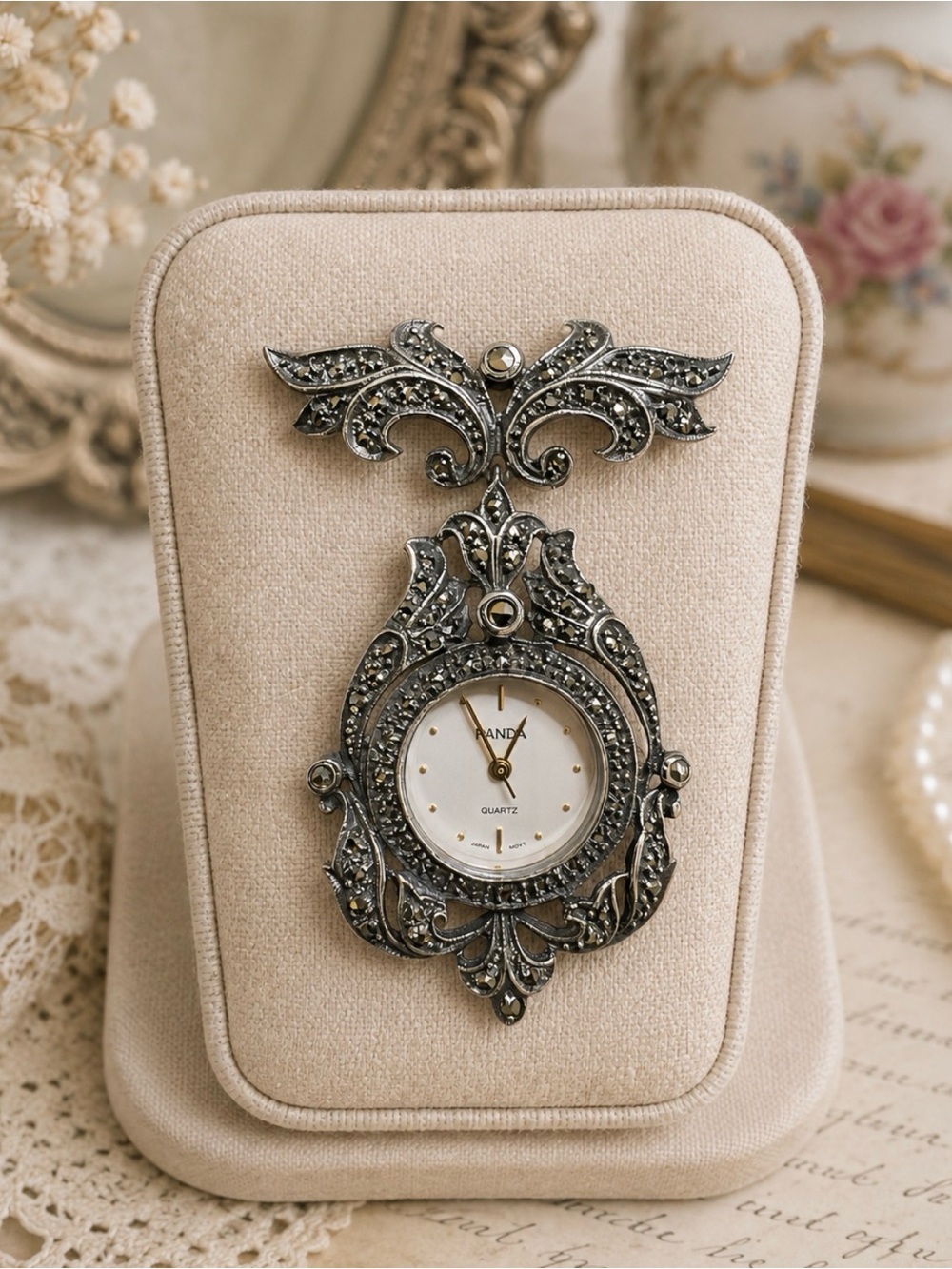 Brooch Watch Vintage Sterling Silver Marcasite Ornate Stunning Statement Piece